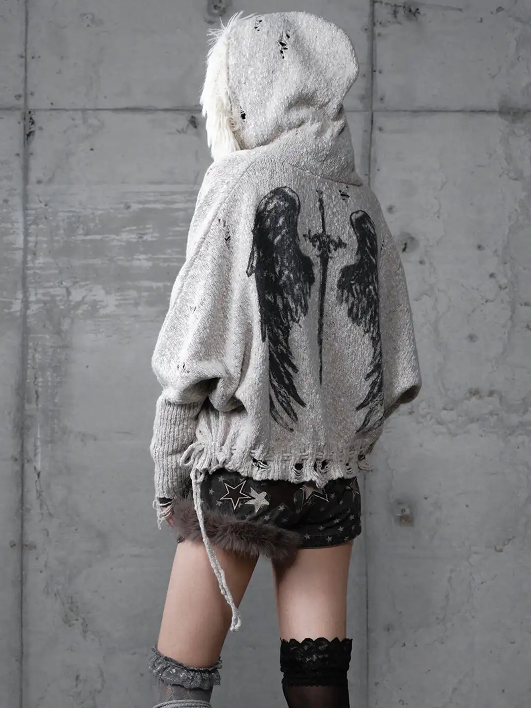 NO ROMANCE | Knitted Batwing Sleeve Hooded Sweater