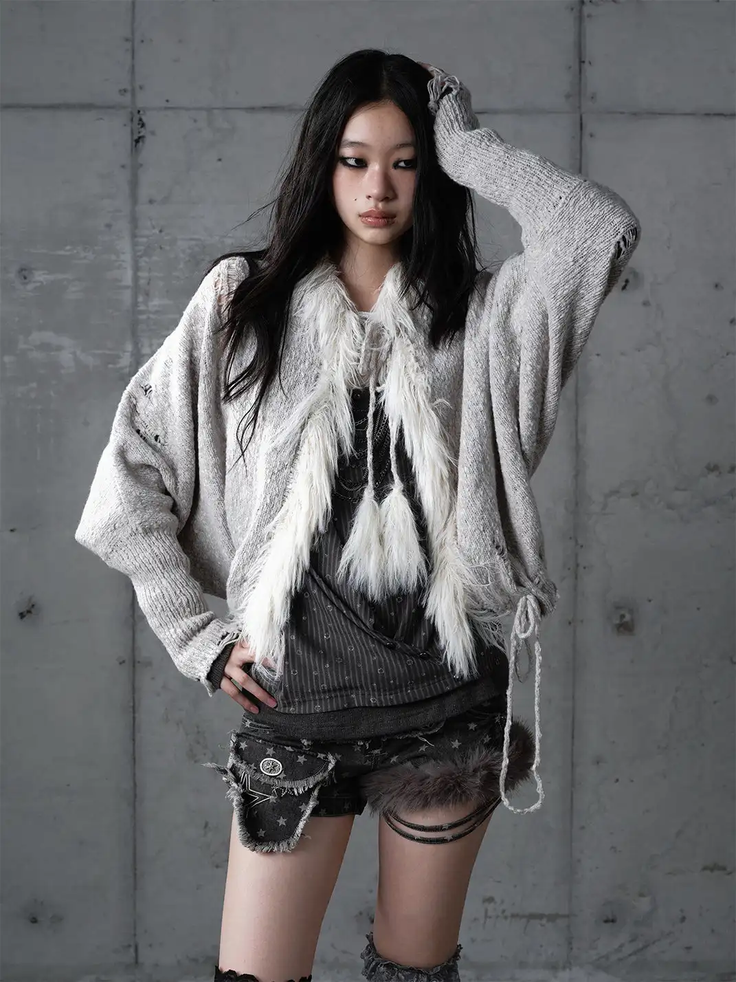 NO ROMANCE | Knitted Batwing Sleeve Hooded Sweater