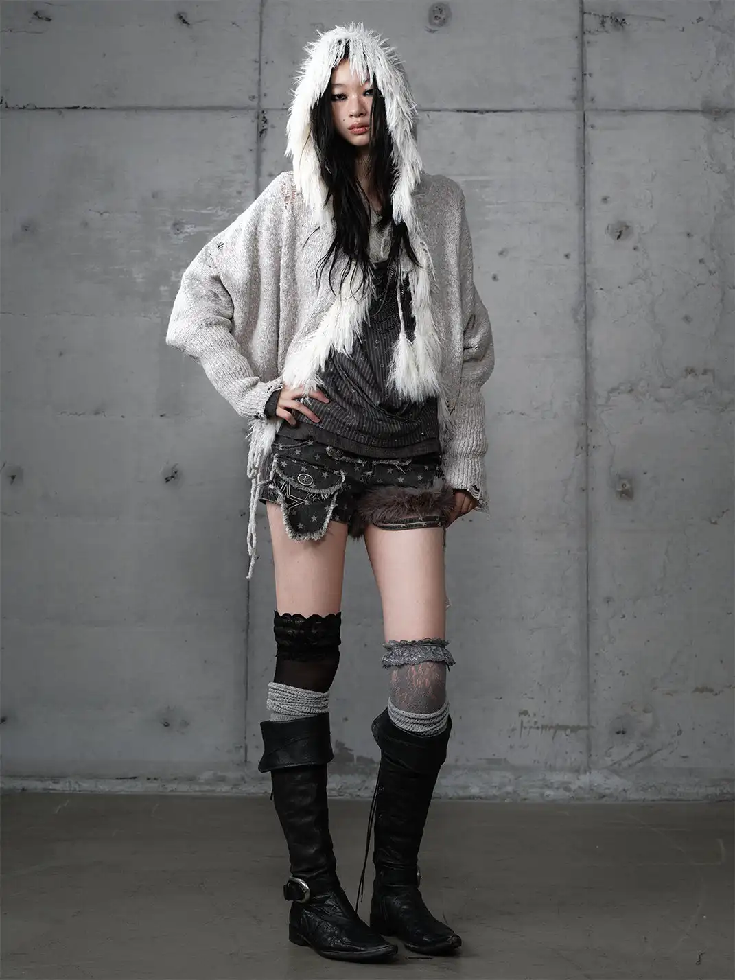 NO ROMANCE | Knitted Batwing Sleeve Hooded Sweater