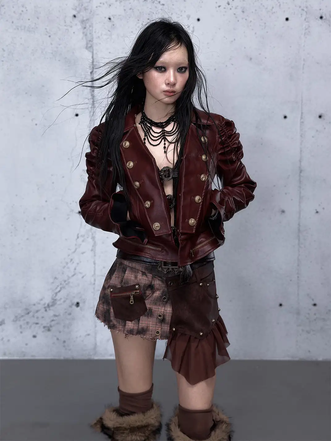 NO ROMANCE | Detachable Fur Collar Fitted Leather Coat