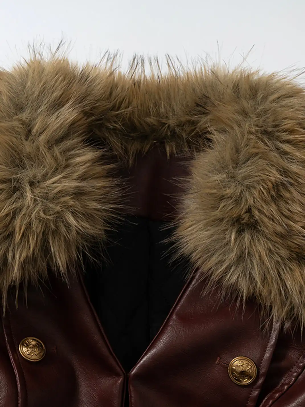NO ROMANCE | Detachable Fur Collar Fitted Leather Coat
