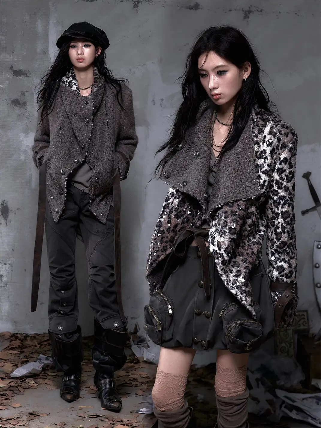 NO ROMANCE | Leopard Print Patchwork Reversible Plush Coat