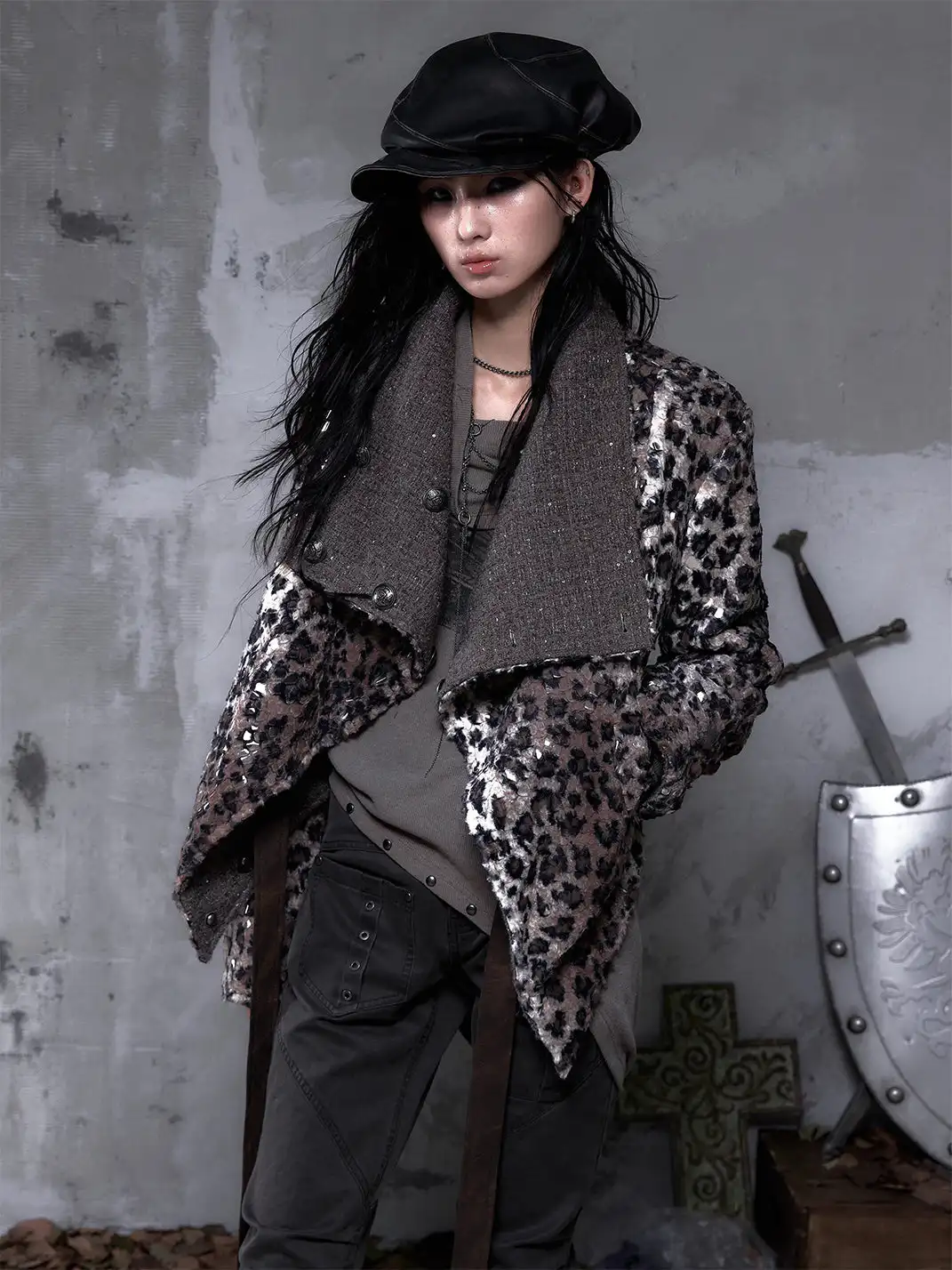 NO ROMANCE | Leopard Print Patchwork Reversible Plush Coat