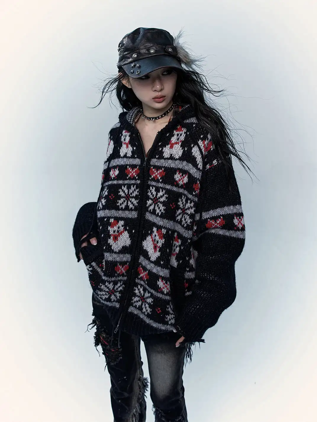 NO ROMANCE | Fair Isle Mohair Wool Knit Cardigan Sweater