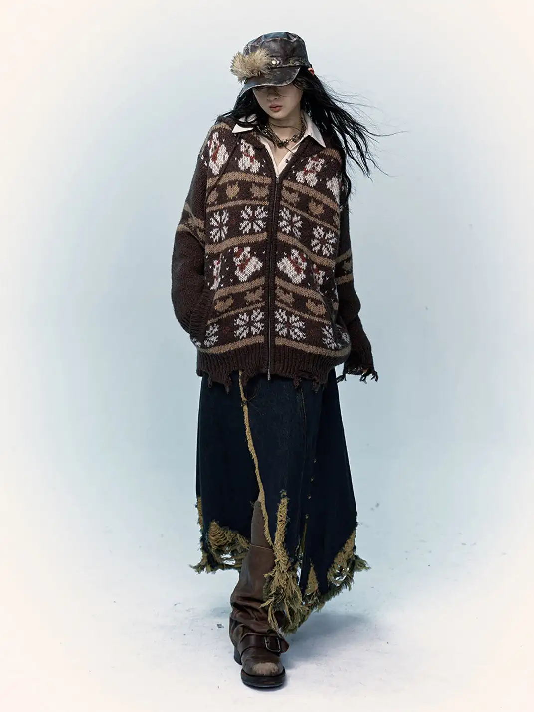 NO ROMANCE | Fair Isle Mohair Wool Knit Cardigan Sweater
