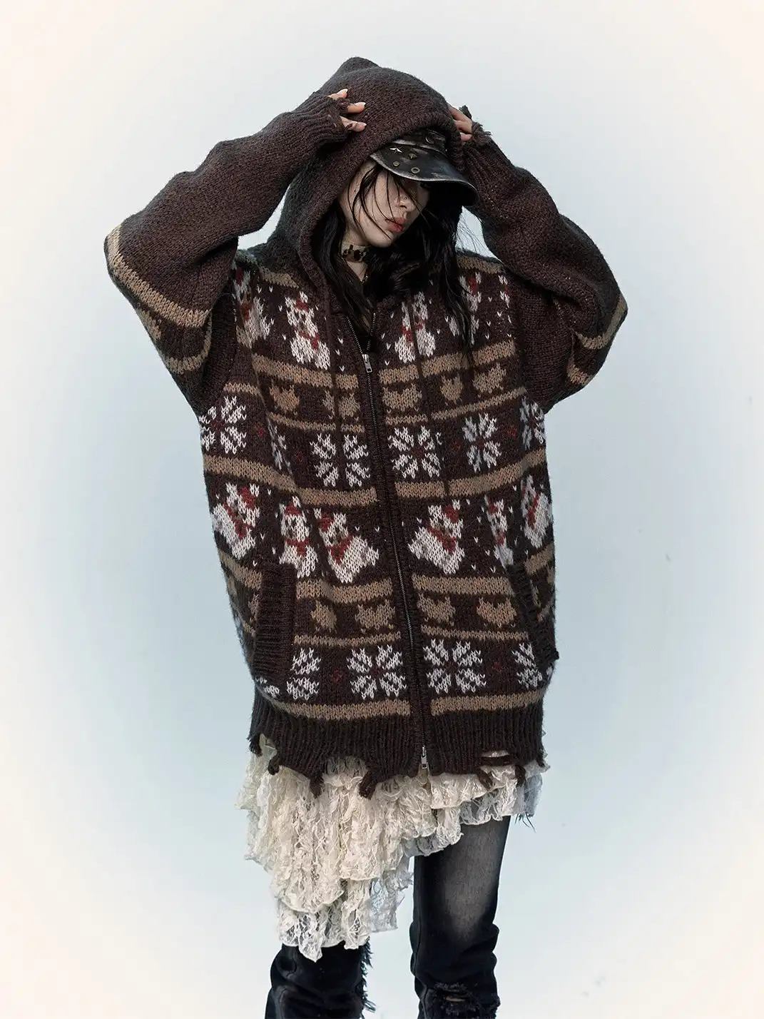 NO ROMANCE | Fair Isle Mohair Wool Knit Cardigan Sweater