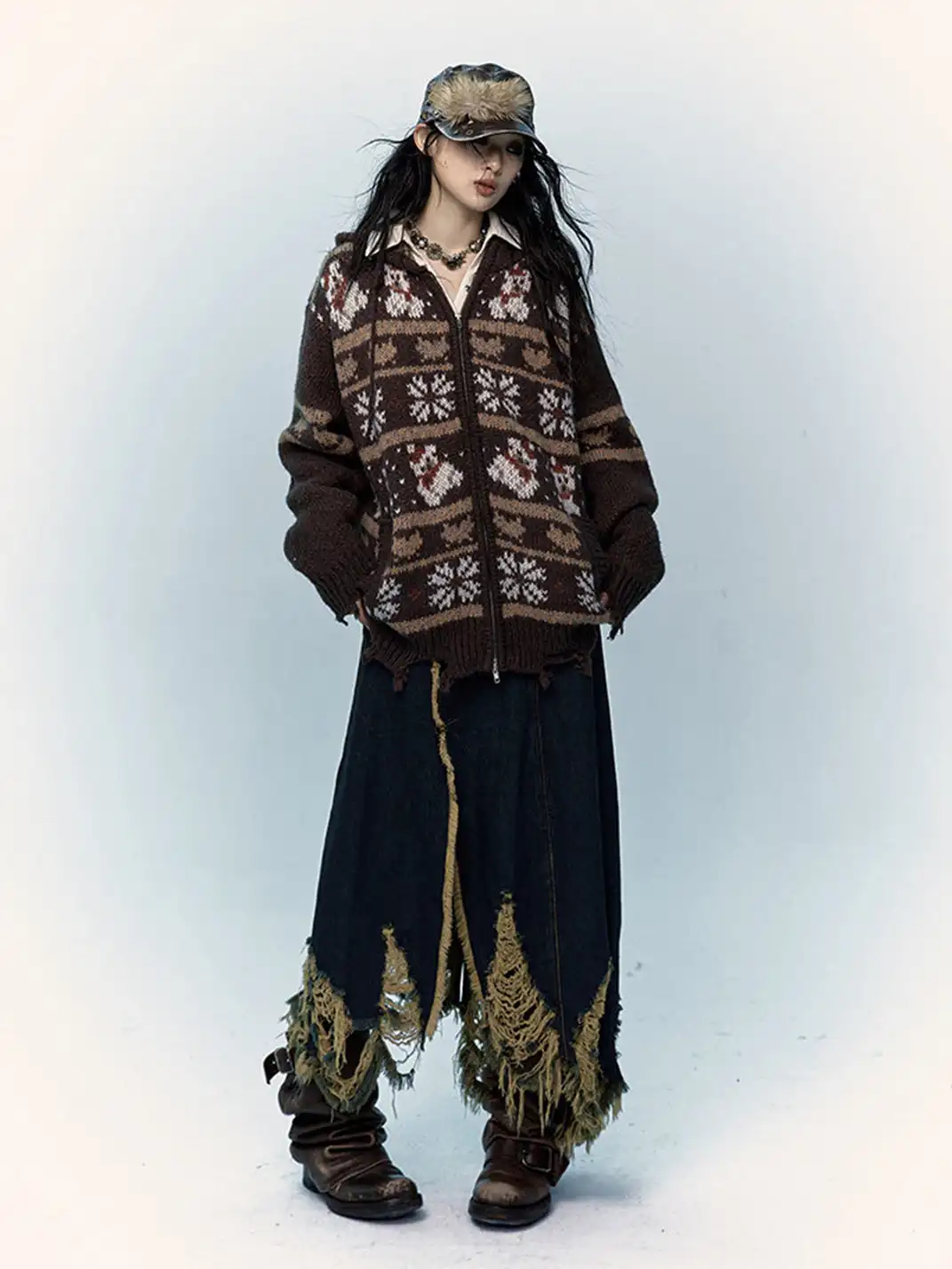 NO ROMANCE | Fair Isle Mohair Wool Knit Cardigan Sweater