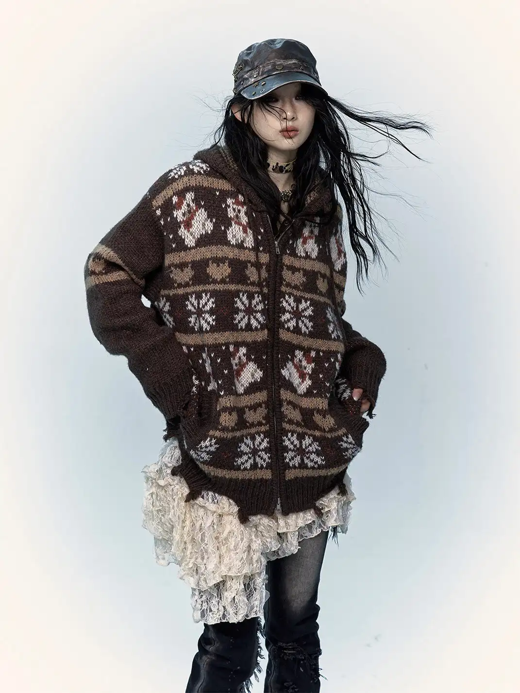 NO ROMANCE | Fair Isle Mohair Wool Knit Cardigan Sweater