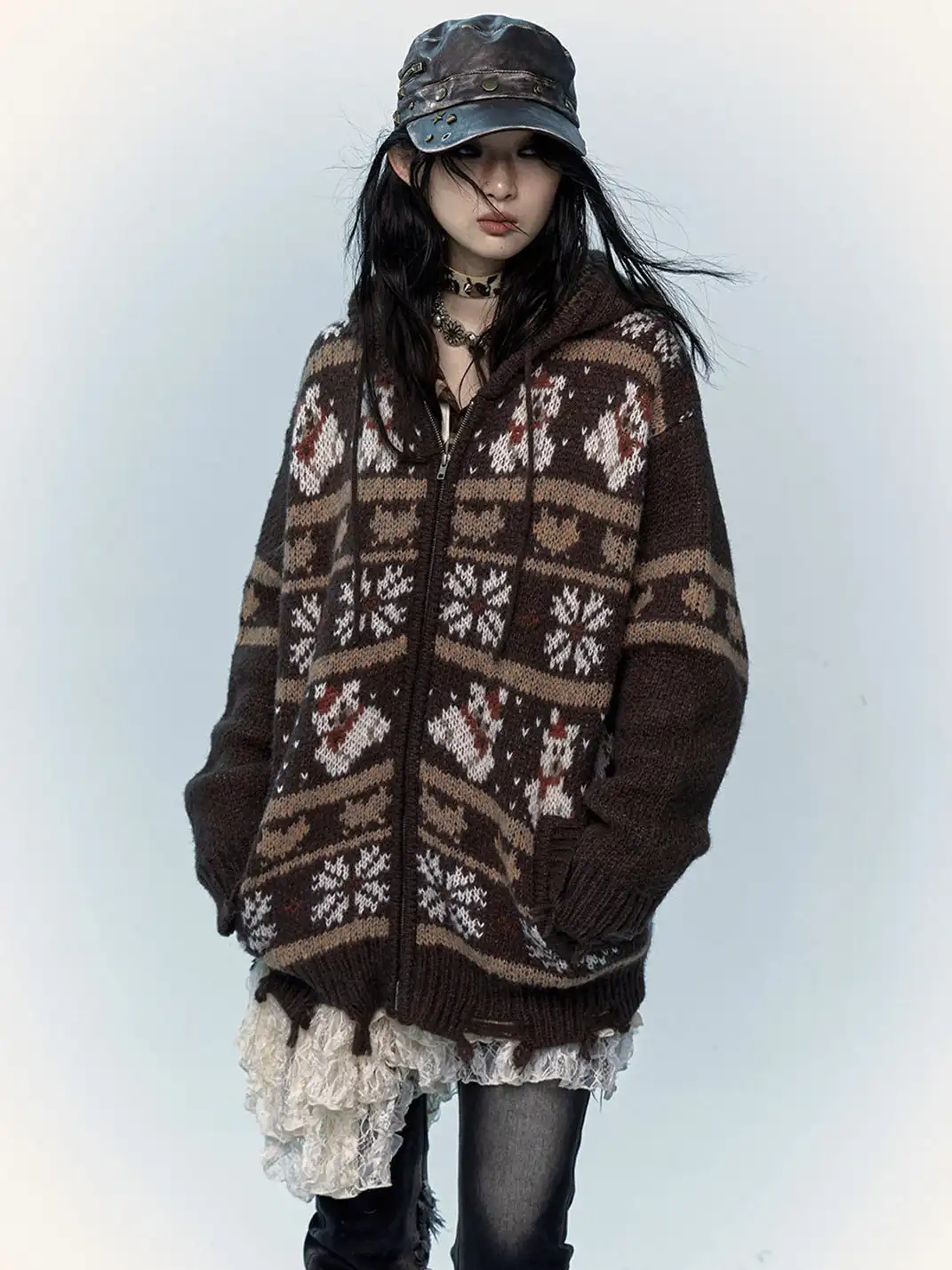 NO ROMANCE | Fair Isle Mohair Wool Knit Cardigan Sweater