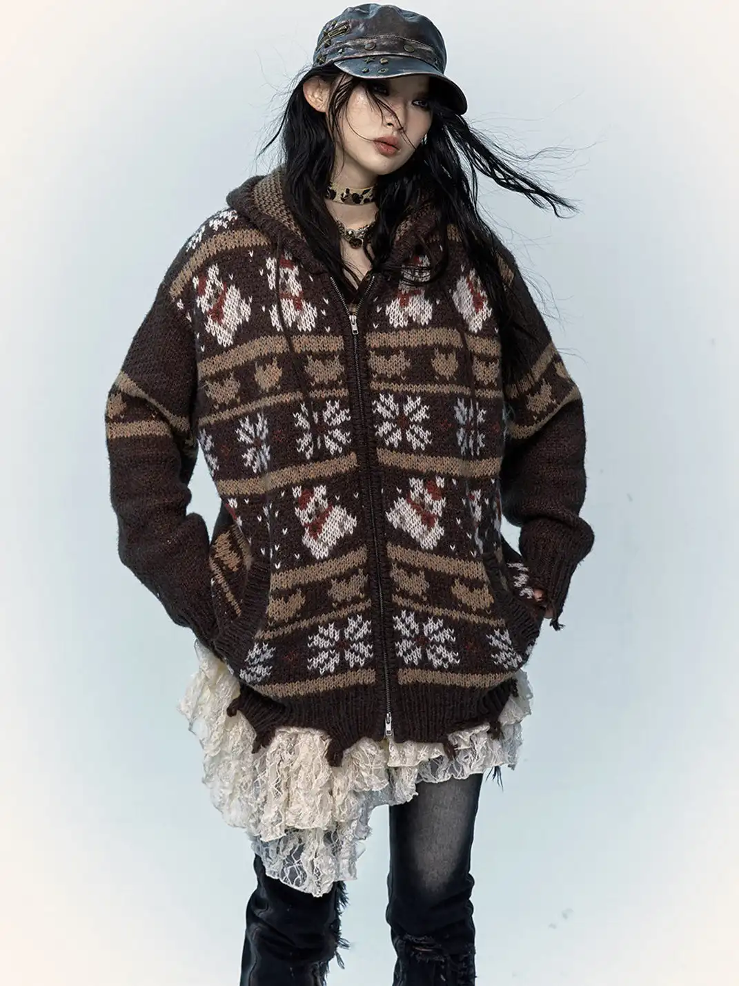 NO ROMANCE | Fair Isle Mohair Wool Knit Cardigan Sweater