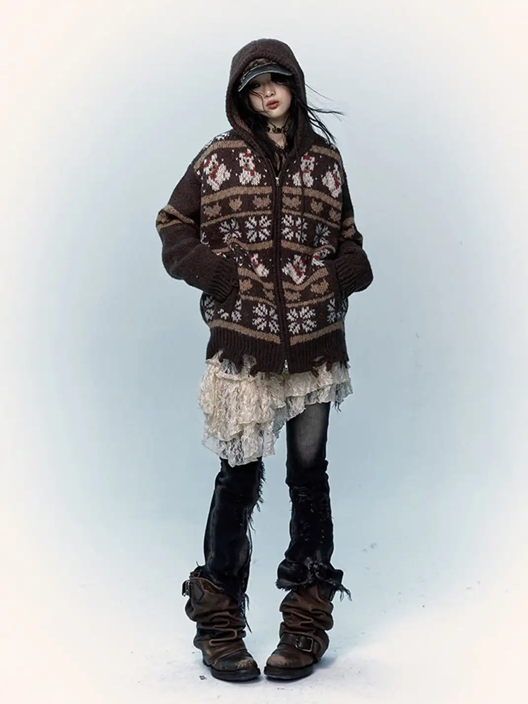 NO ROMANCE | Fair Isle Mohair Wool Knit Cardigan Sweater