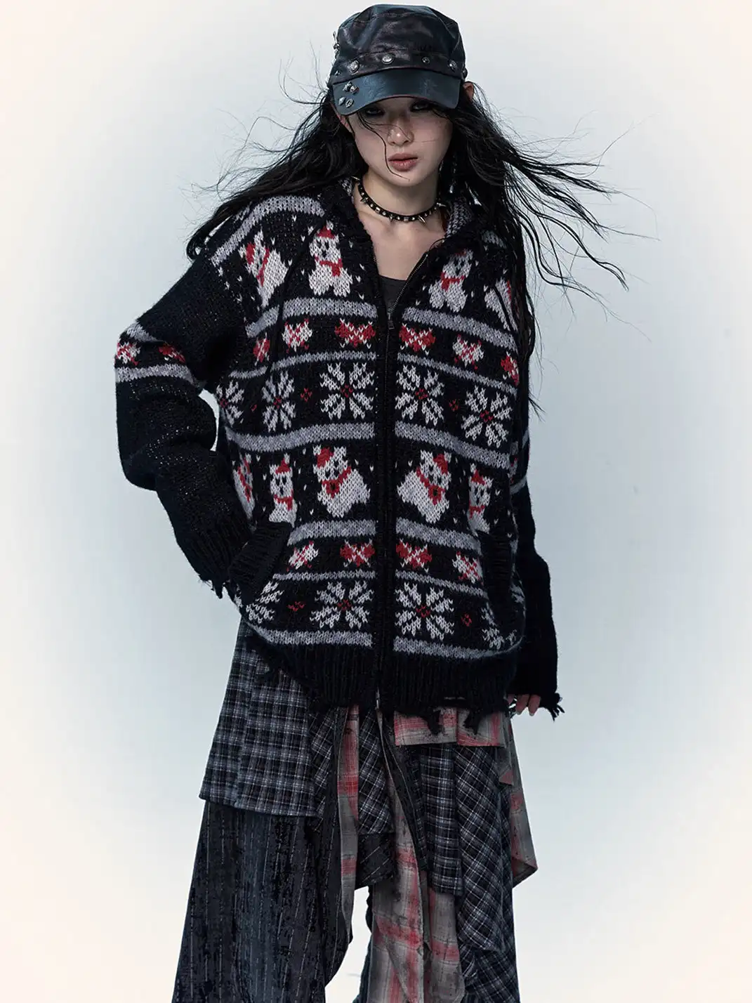 NO ROMANCE | Fair Isle Mohair Wool Knit Cardigan Sweater