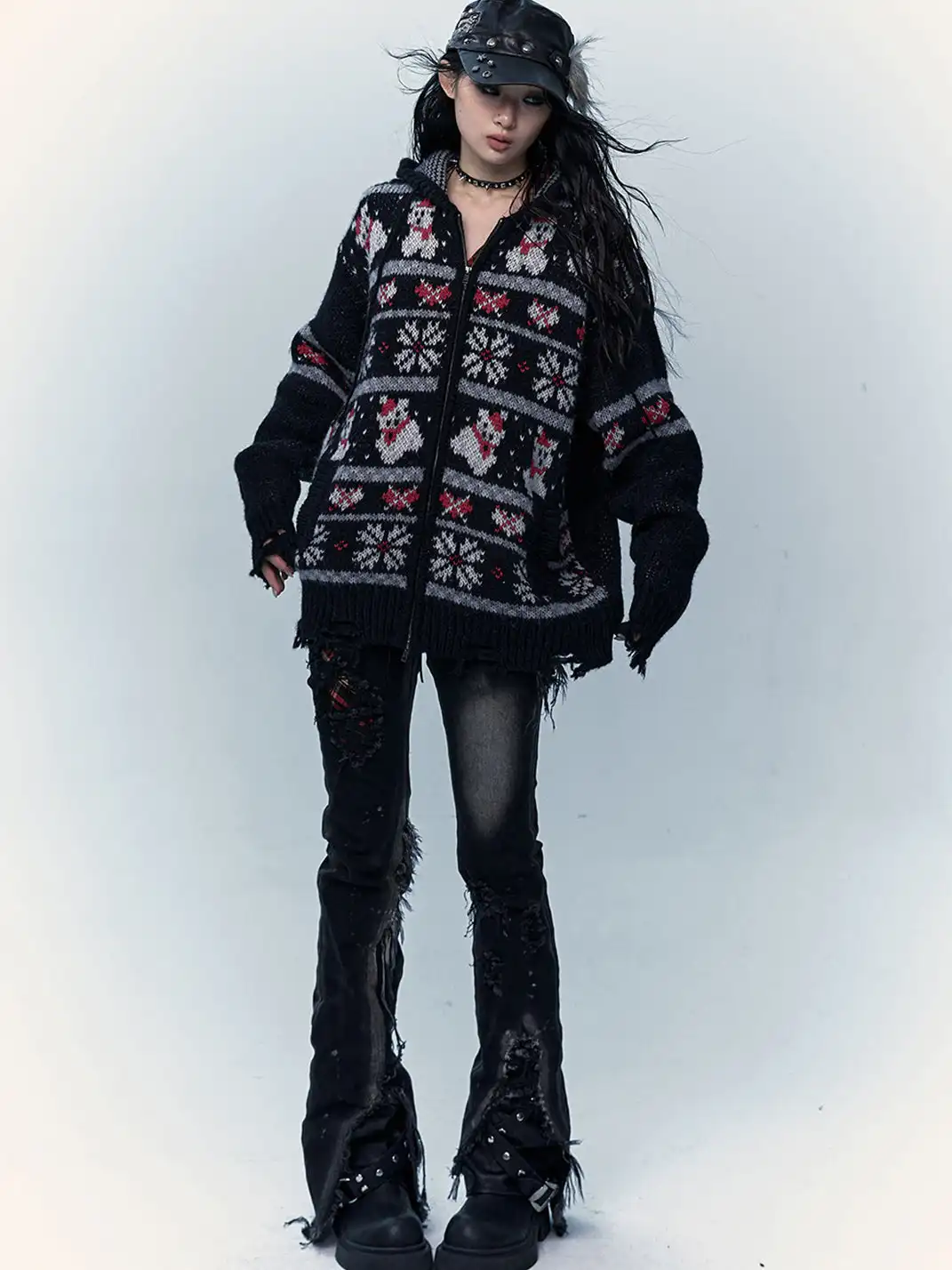 NO ROMANCE | Fair Isle Mohair Wool Knit Cardigan Sweater