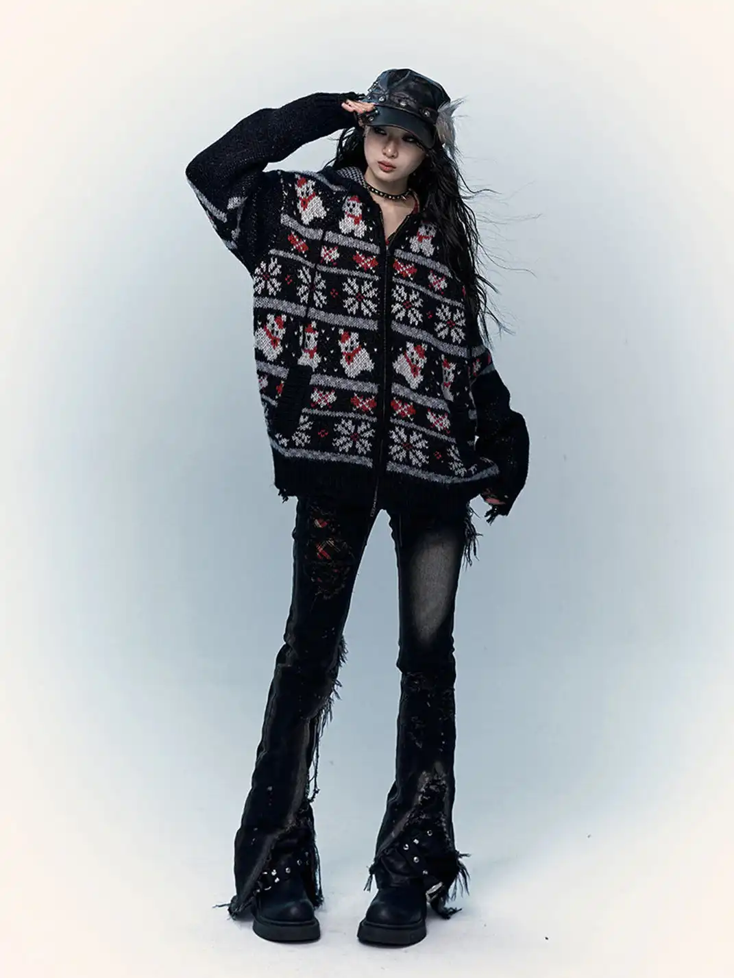 NO ROMANCE | Fair Isle Mohair Wool Knit Cardigan Sweater