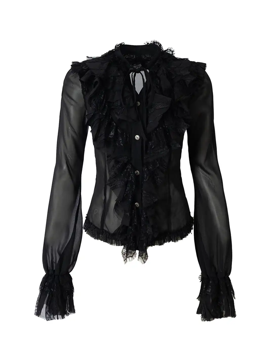 NO ROMANCE | Retro Court-Style Ruffled Lace Shirt