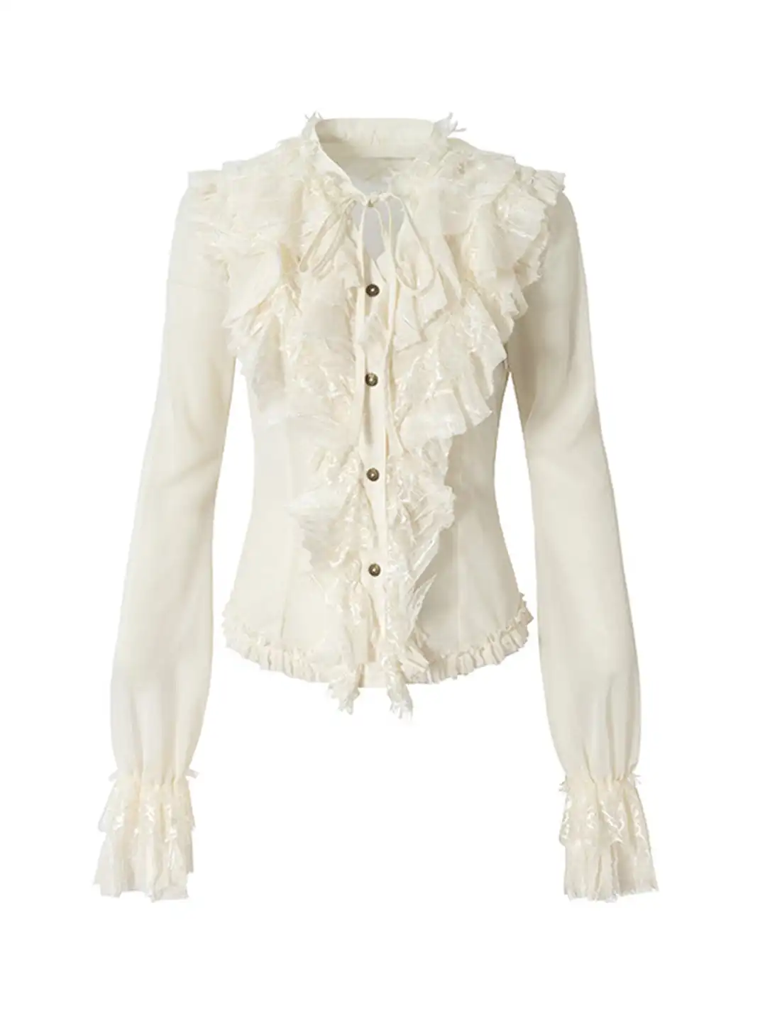 NO ROMANCE | Retro Court-Style Ruffled Lace Shirt