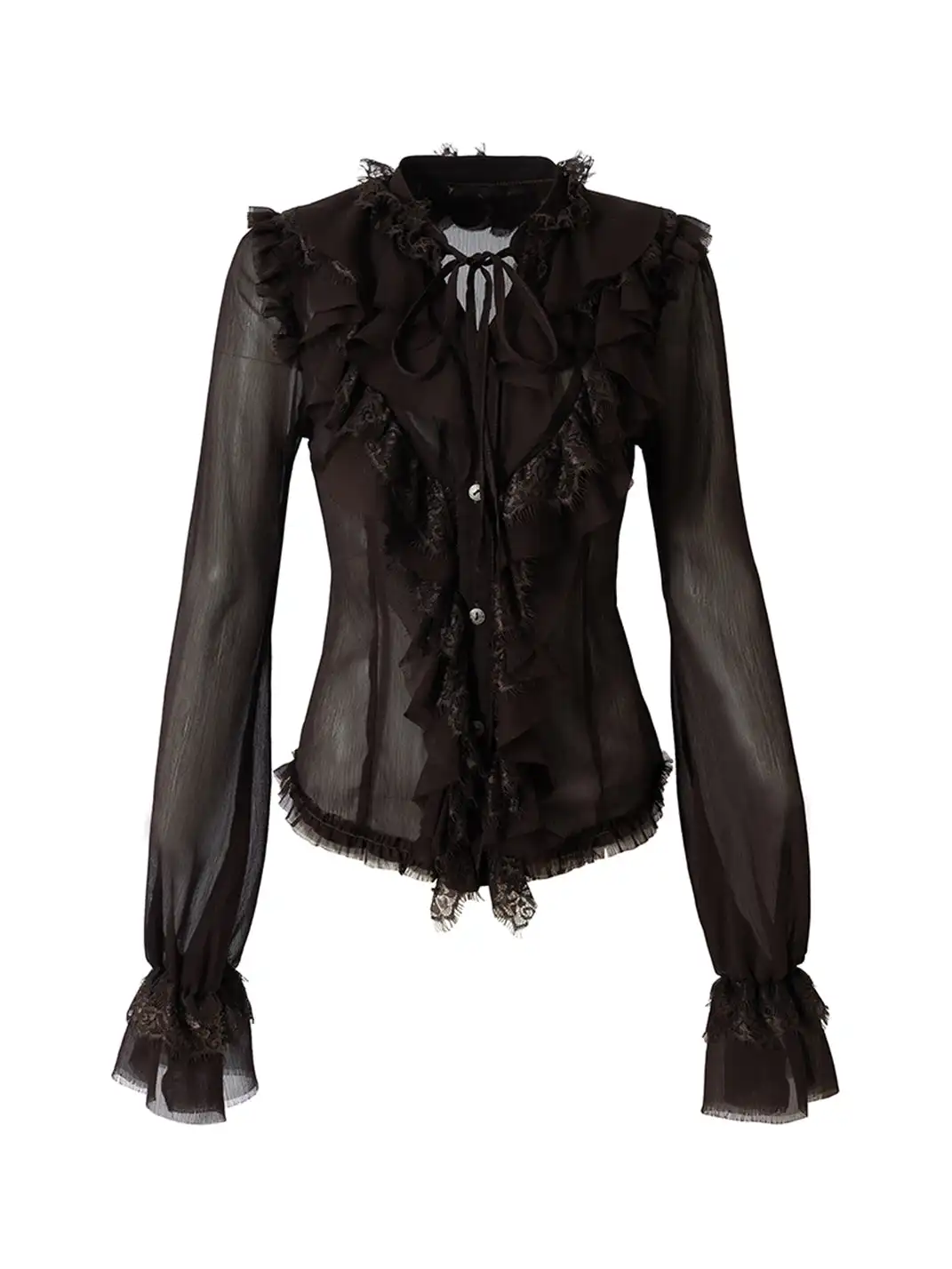 NO ROMANCE | Retro Court-Style Ruffled Lace Shirt