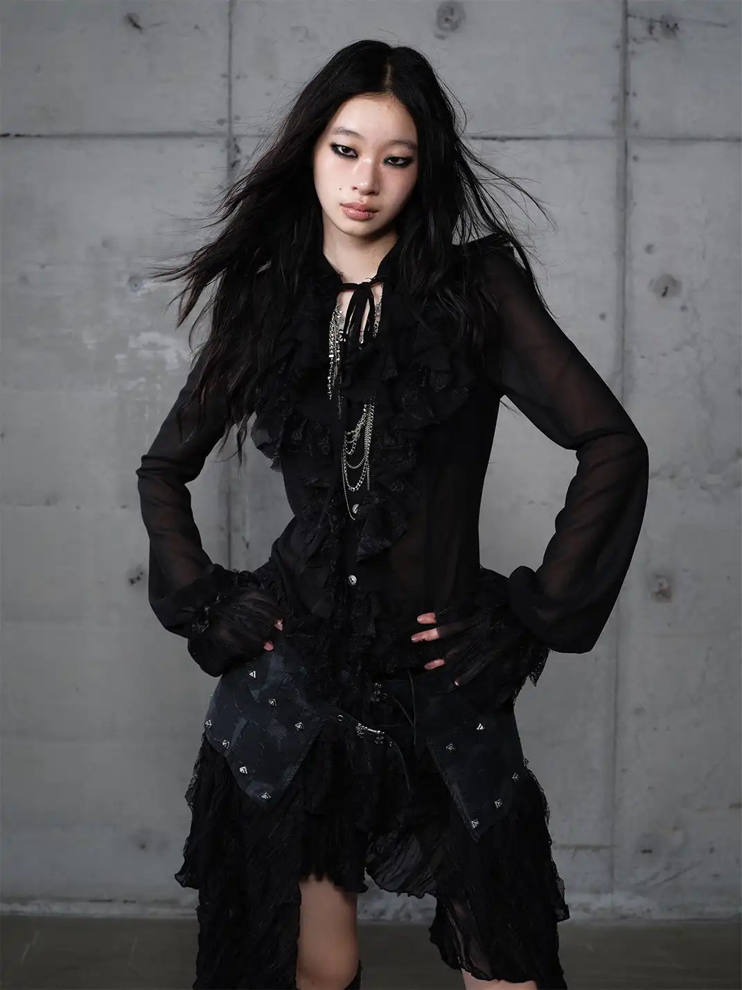 NO ROMANCE | Retro Court-Style Ruffled Lace Shirt