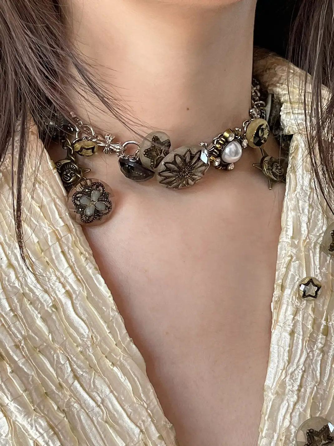 NO ROMANCE | Button Necklace With Five-Pointed Star Collarbone Chain