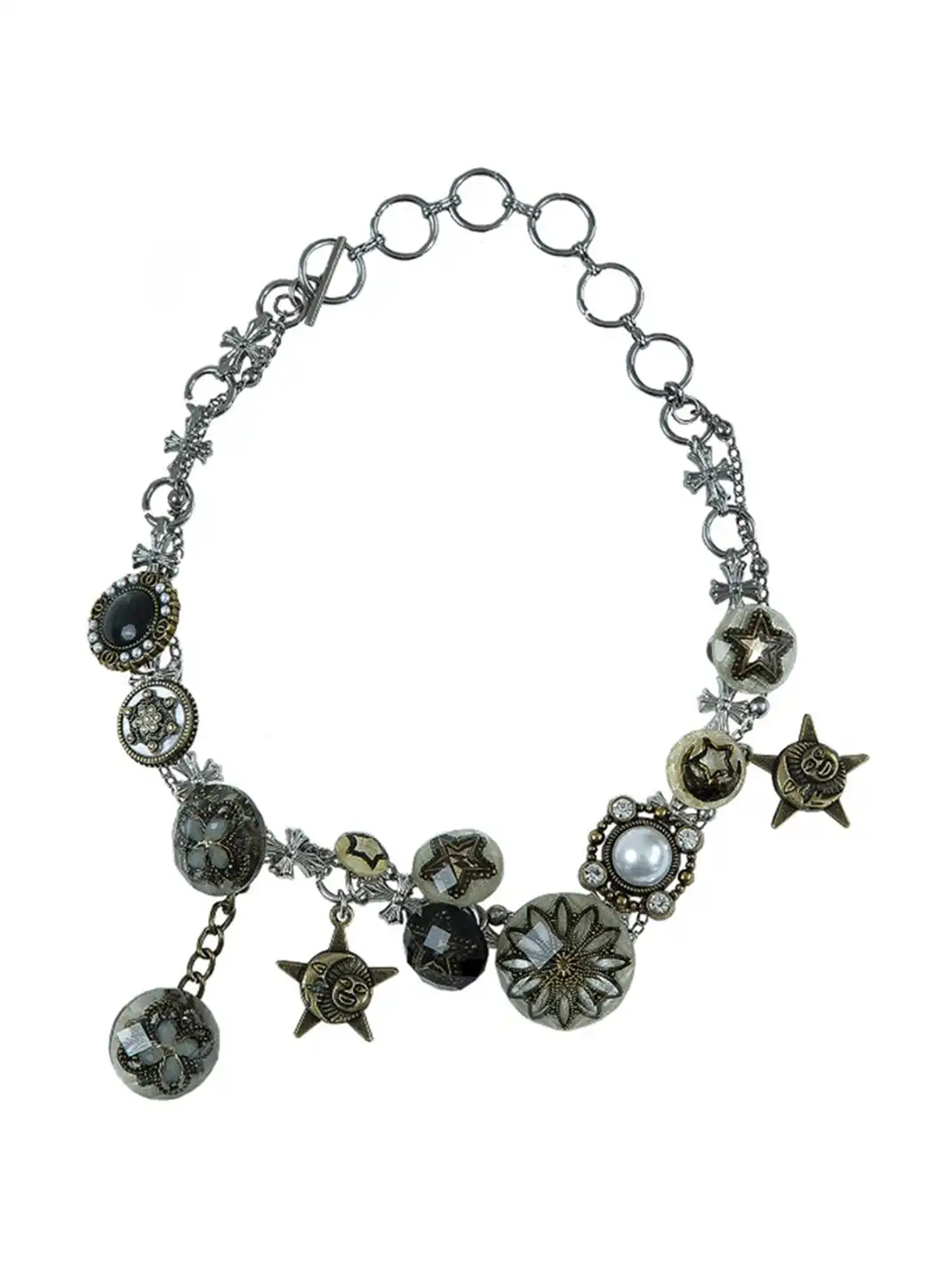NO ROMANCE | Button Necklace With Five-Pointed Star Collarbone Chain