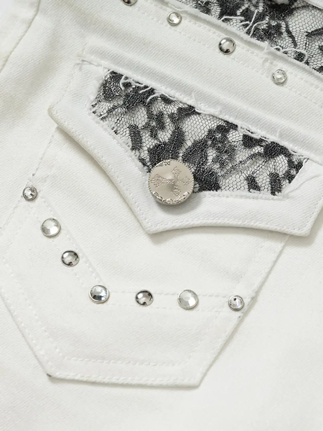 NO ROMANCE | Rhinestone Lace Patchwork Jeans