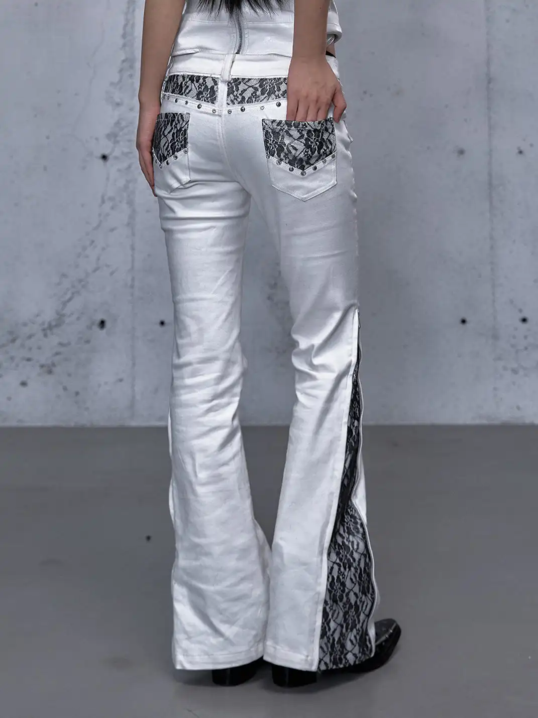 NO ROMANCE | Rhinestone Lace Patchwork Jeans