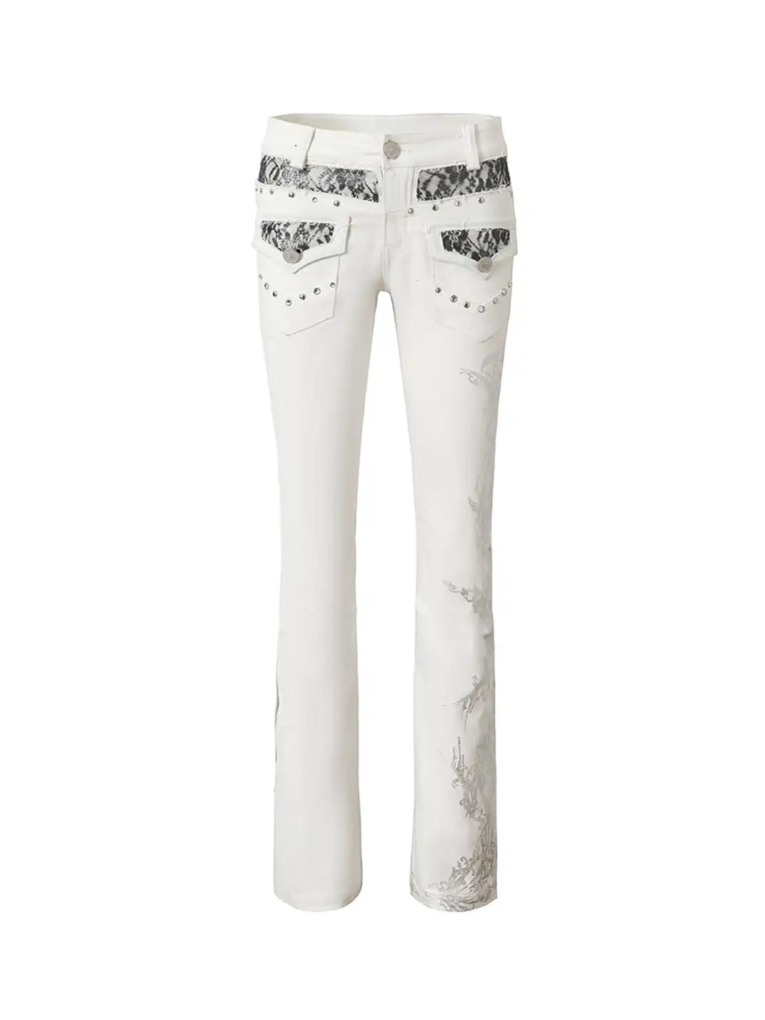 NO ROMANCE | Rhinestone Lace Patchwork Jeans