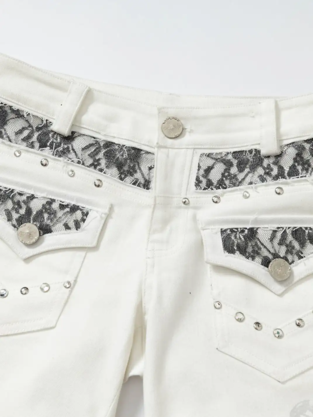 NO ROMANCE | Rhinestone Lace Patchwork Jeans
