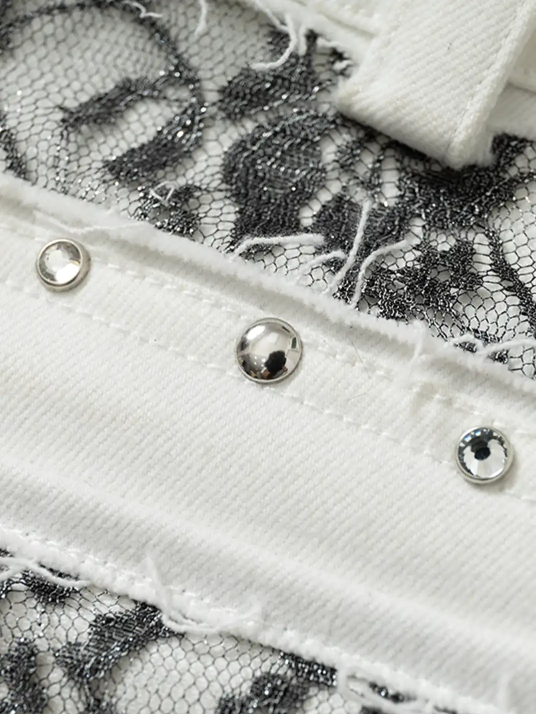 NO ROMANCE | Rhinestone Lace Patchwork Jeans
