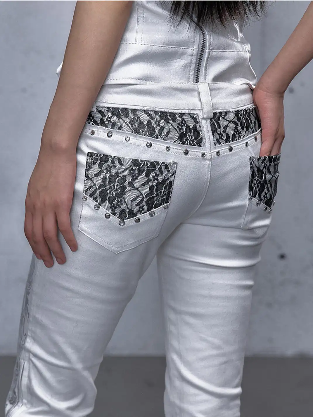 NO ROMANCE | Rhinestone Lace Patchwork Jeans