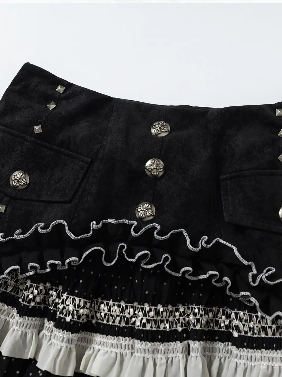 NO ROMANCE | Patchwork Gathered A-Line Skirt