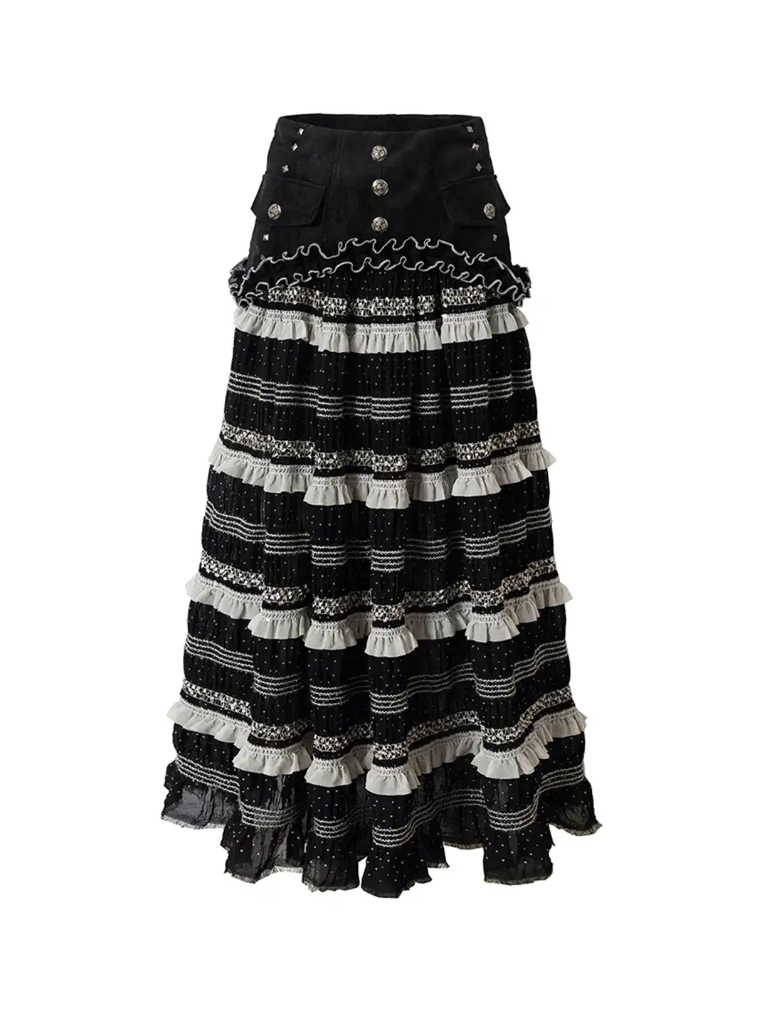 NO ROMANCE | Patchwork Gathered A-Line Skirt
