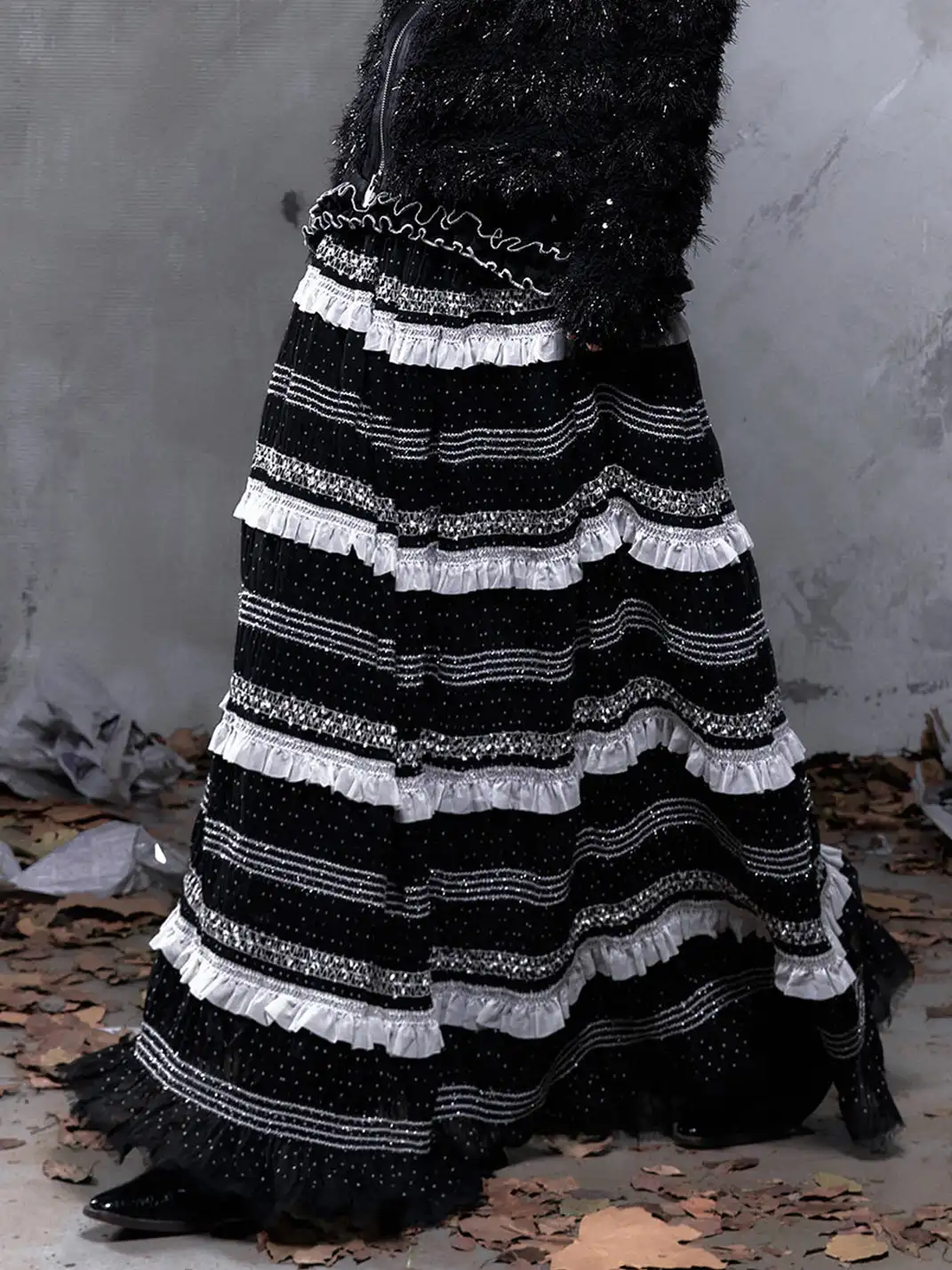 NO ROMANCE | Patchwork Gathered A-Line Skirt
