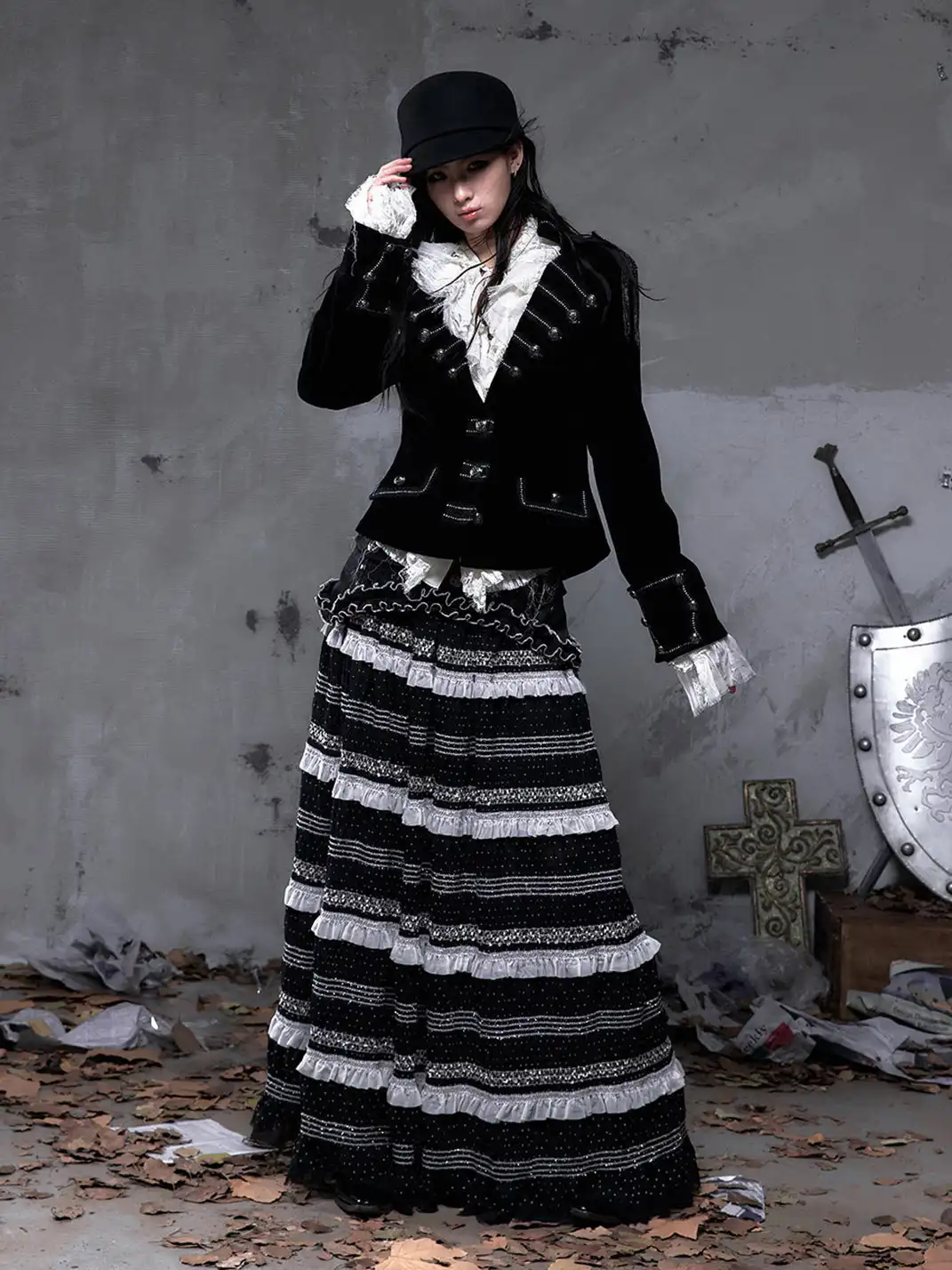 NO ROMANCE | Patchwork Gathered A-Line Skirt