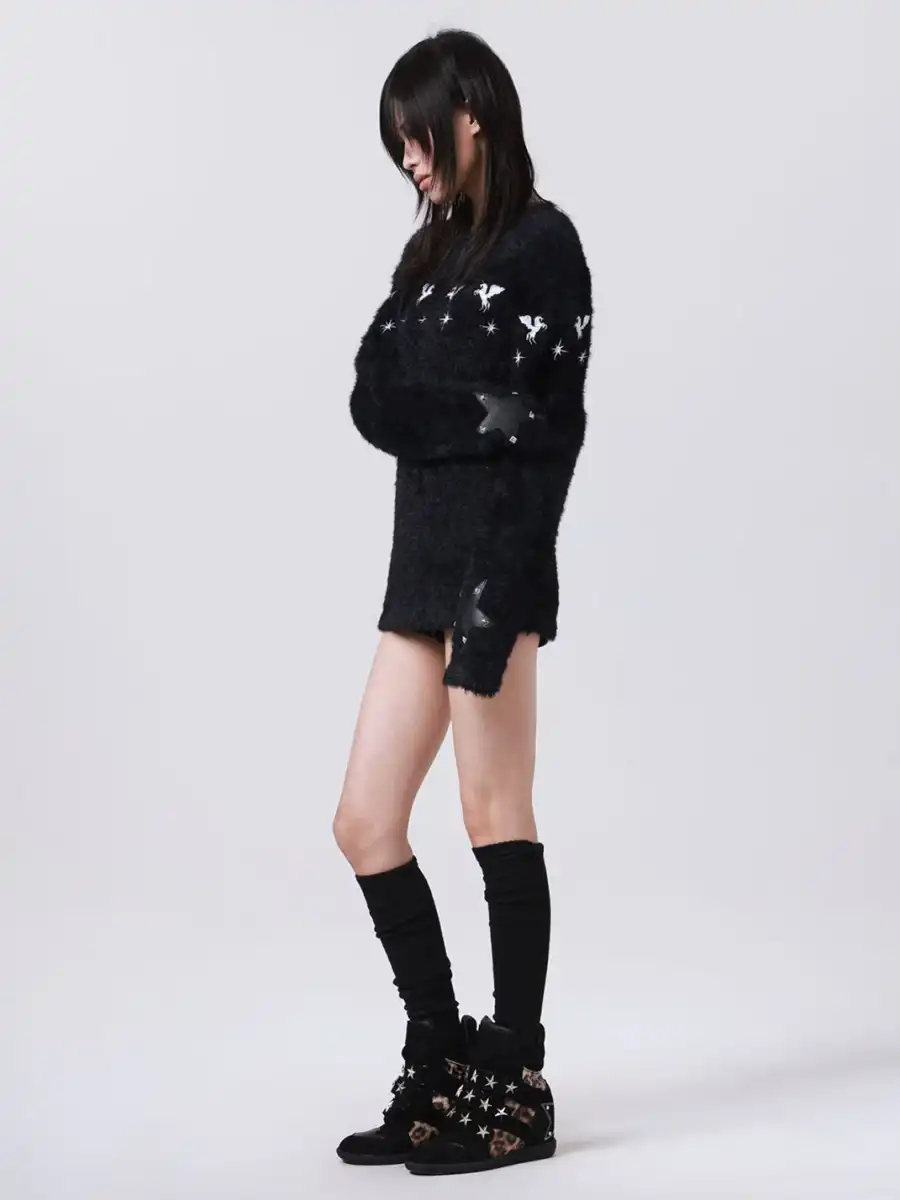 DETW | Vintage Leopard-Print Studded High-Top Wedge Shoes - 3