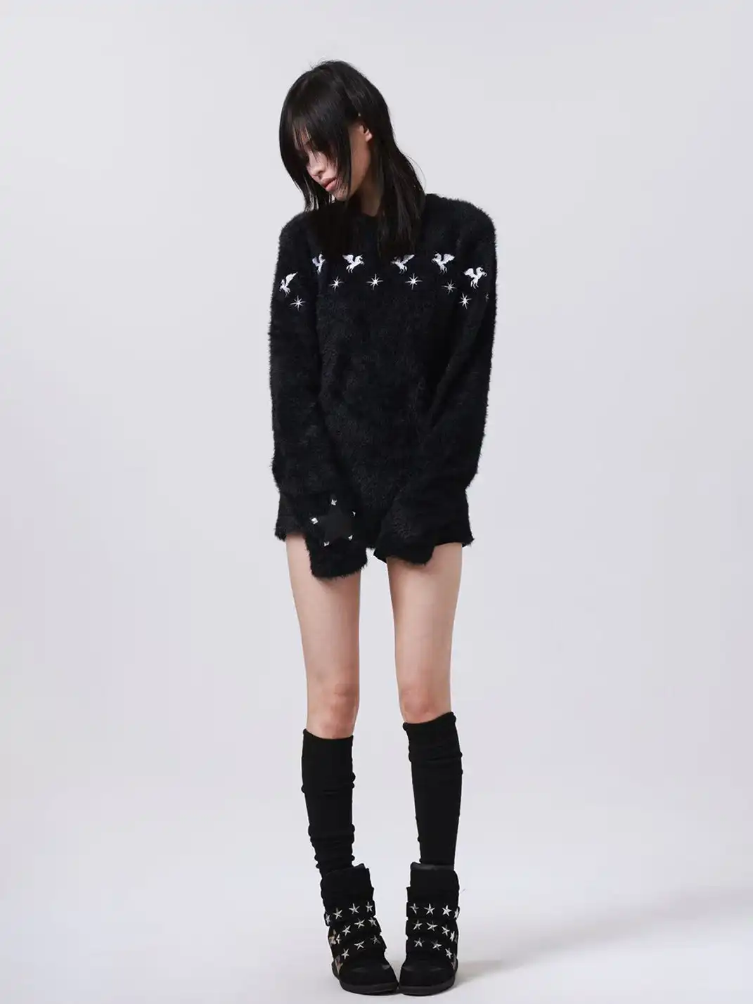 DETW | Vintage Leopard-Print Studded High-Top Wedge Shoes