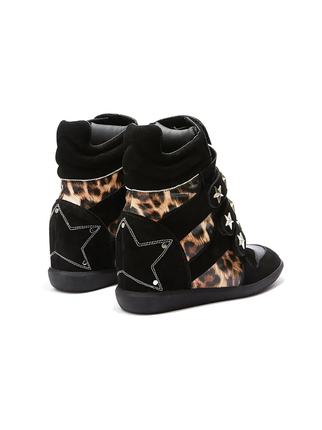 DETW | Vintage Leopard-Print Studded High-Top Wedge Shoes