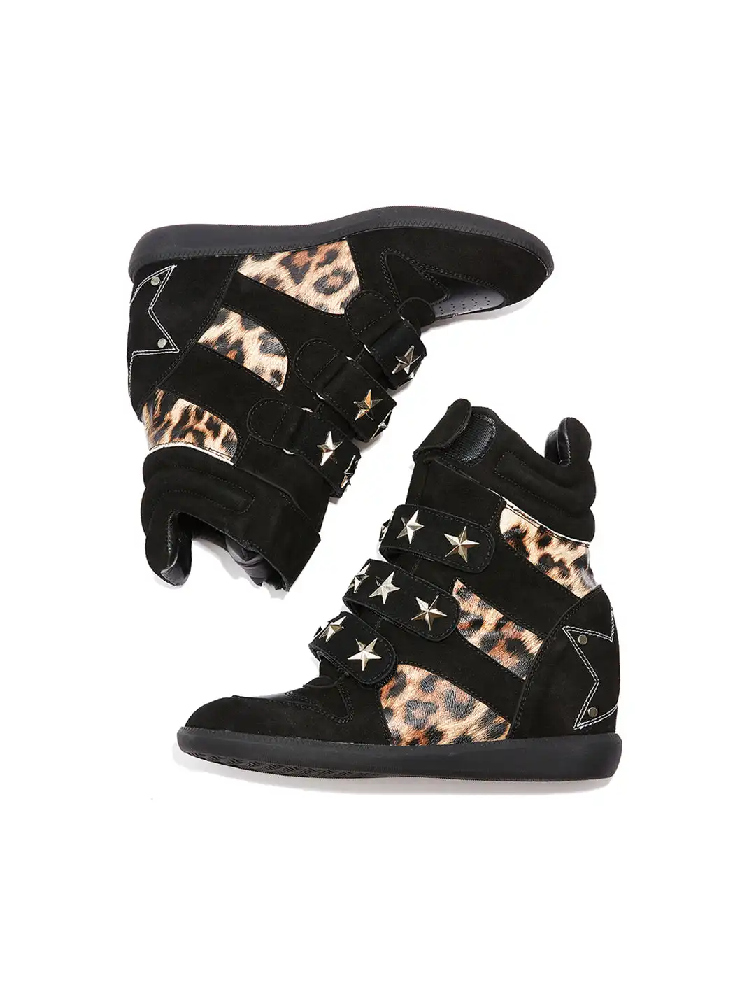 DETW | Vintage Leopard-Print Studded High-Top Wedge Shoes