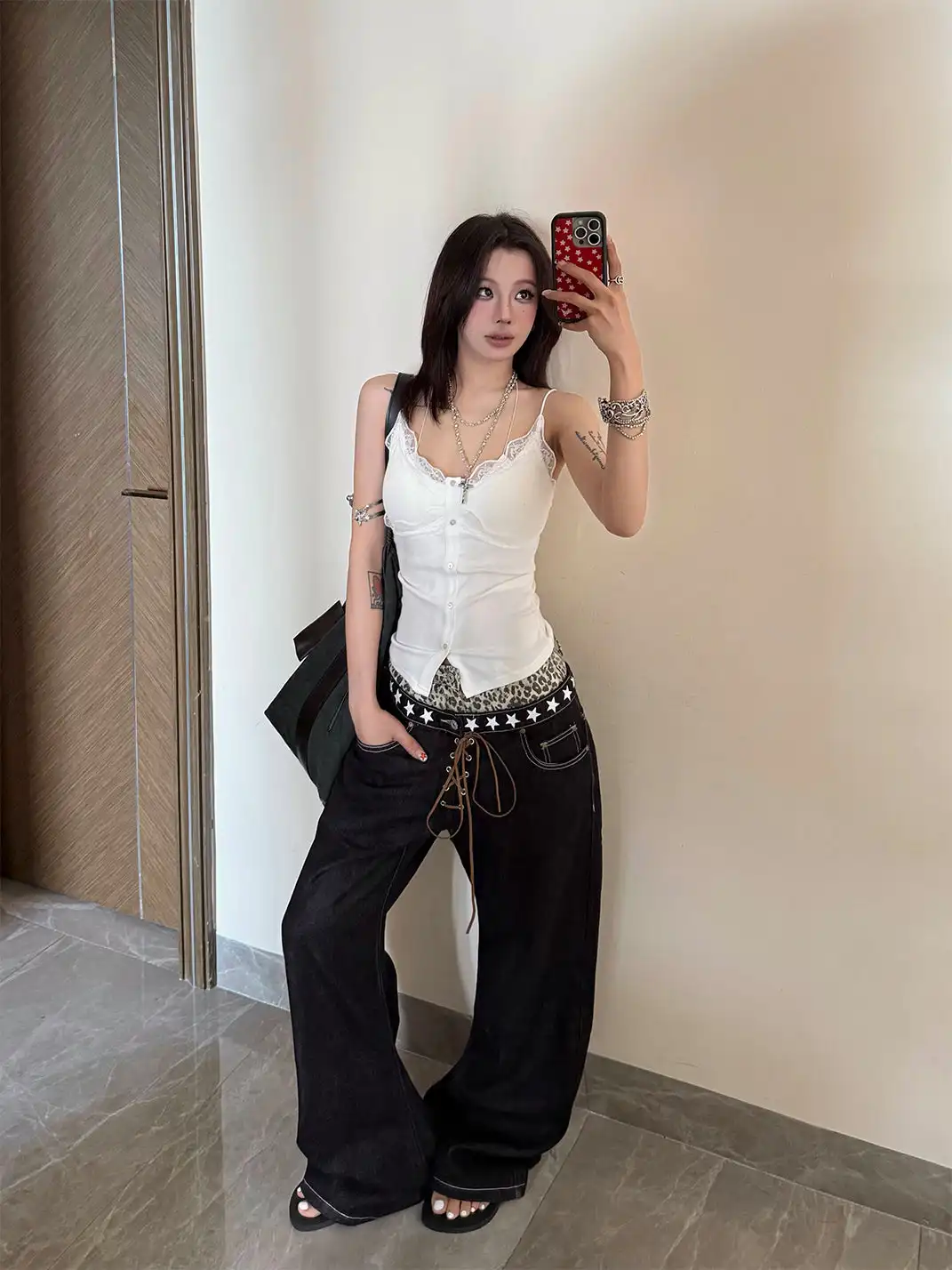DETW | Leopard Print Double-Waisted Curved Jeans