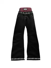 DETW | Drawstring Color-Blocked Curved Jeans