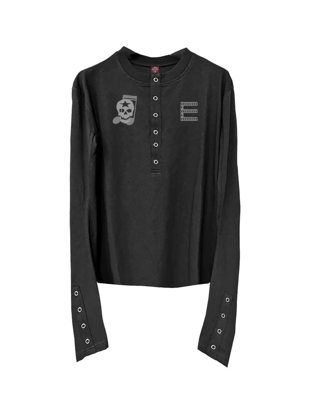 DETW | Skull Henry Collar Curved Scimitar Long Sleeve Top