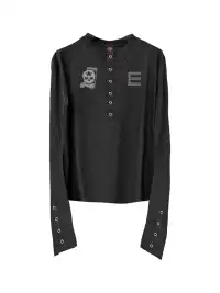 DETW | Skull Henry Collar Curved Scimitar Long Sleeve Top