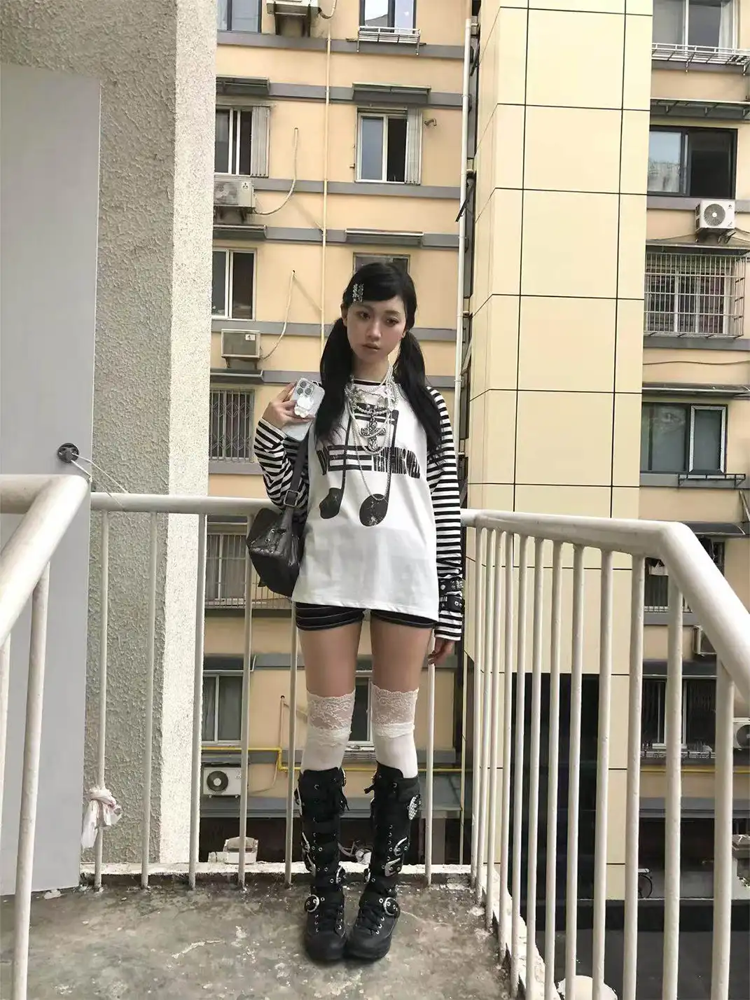 DETW | Musical Note Striped Raglan Sleeves Tee