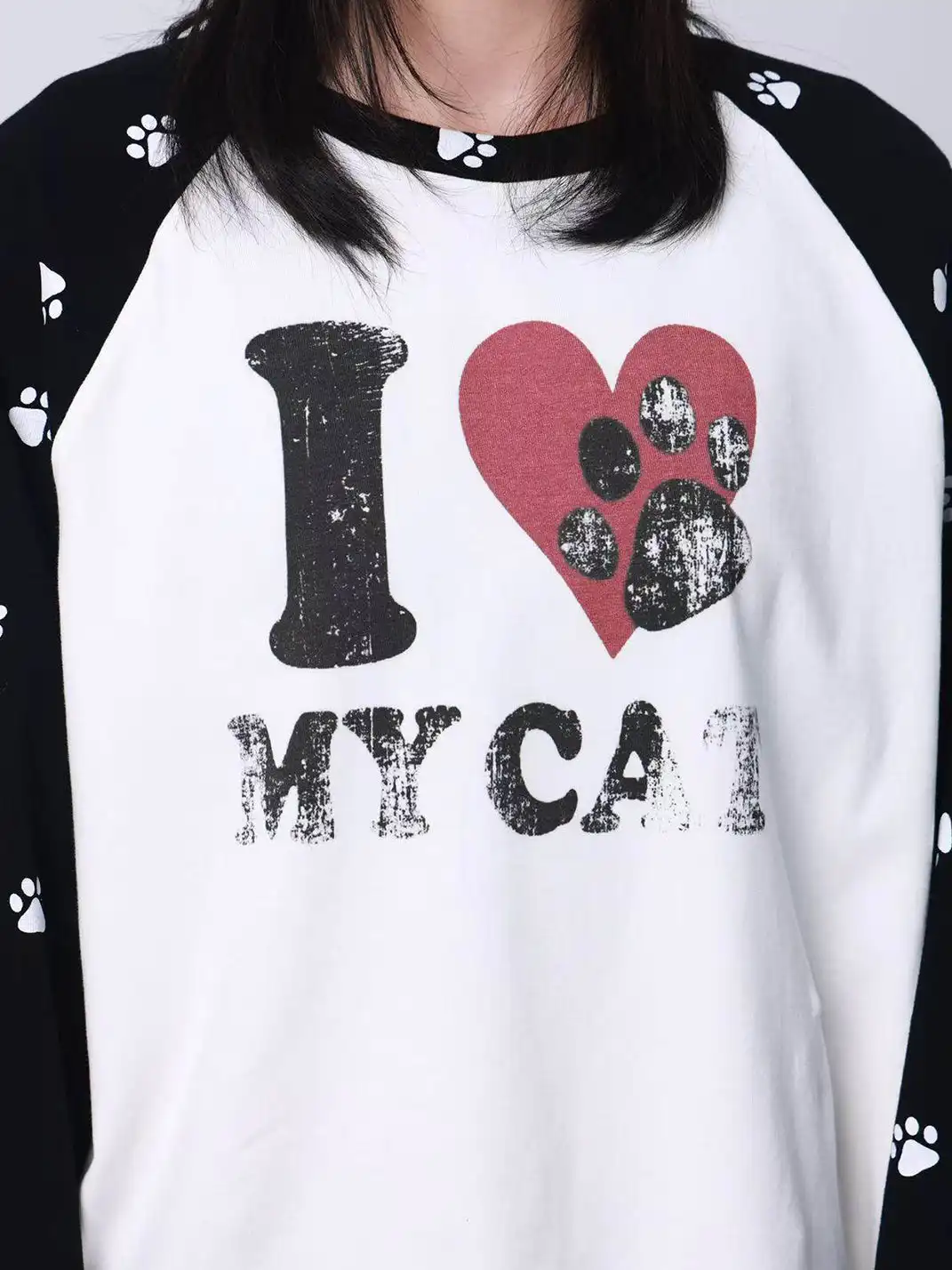 DETW | "I LOVE MY CAT" Printed Raglan Sleeve Tee