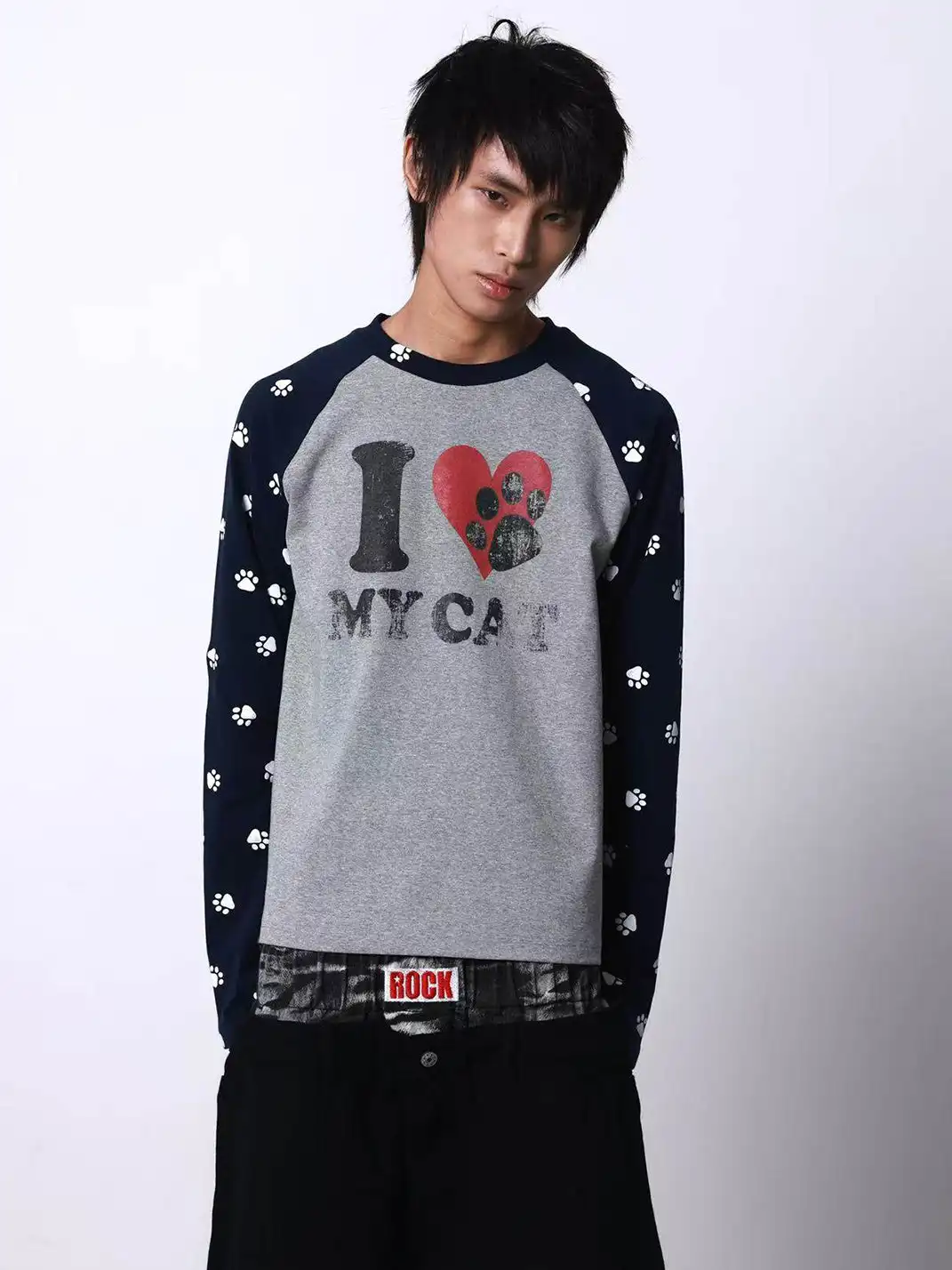 DETW | "I LOVE MY CAT" Printed Raglan Sleeve Tee