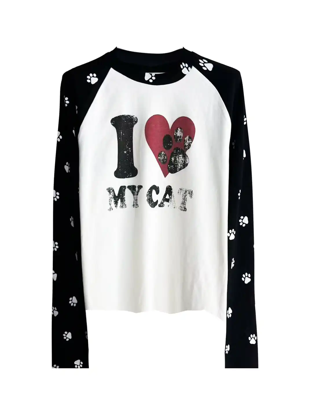 DETW | "I LOVE MY CAT" Printed Raglan Sleeve Tee