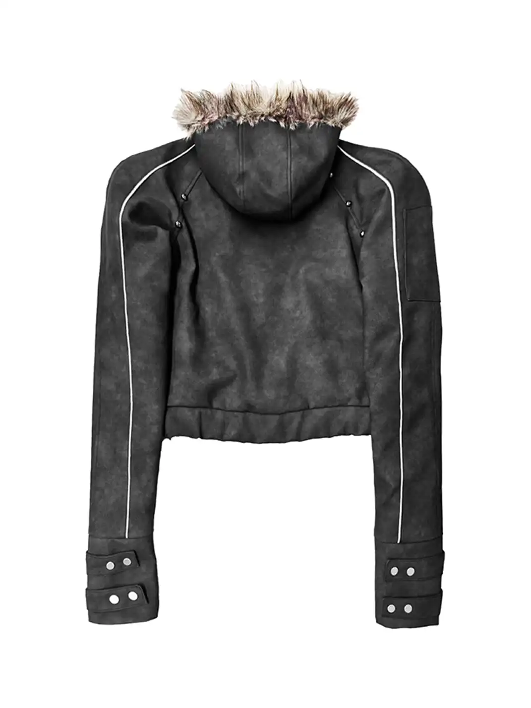 DETW | Studded Letter Print Hooded Leather Jacket