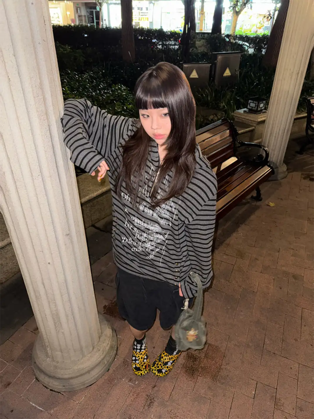 DETW | Slogan Striped Zip-Up Cardigan Hoodie