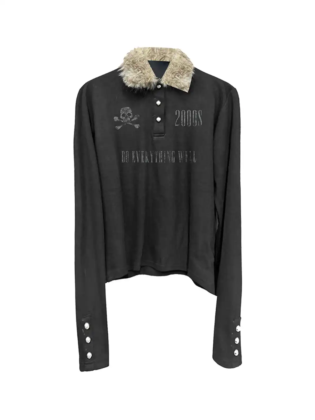 DETW | Fur-Collar Long-Sleeved Polo Shirt