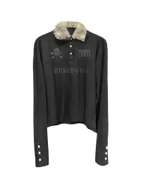 DETW | Fur-Collar Long-Sleeved Polo Shirt